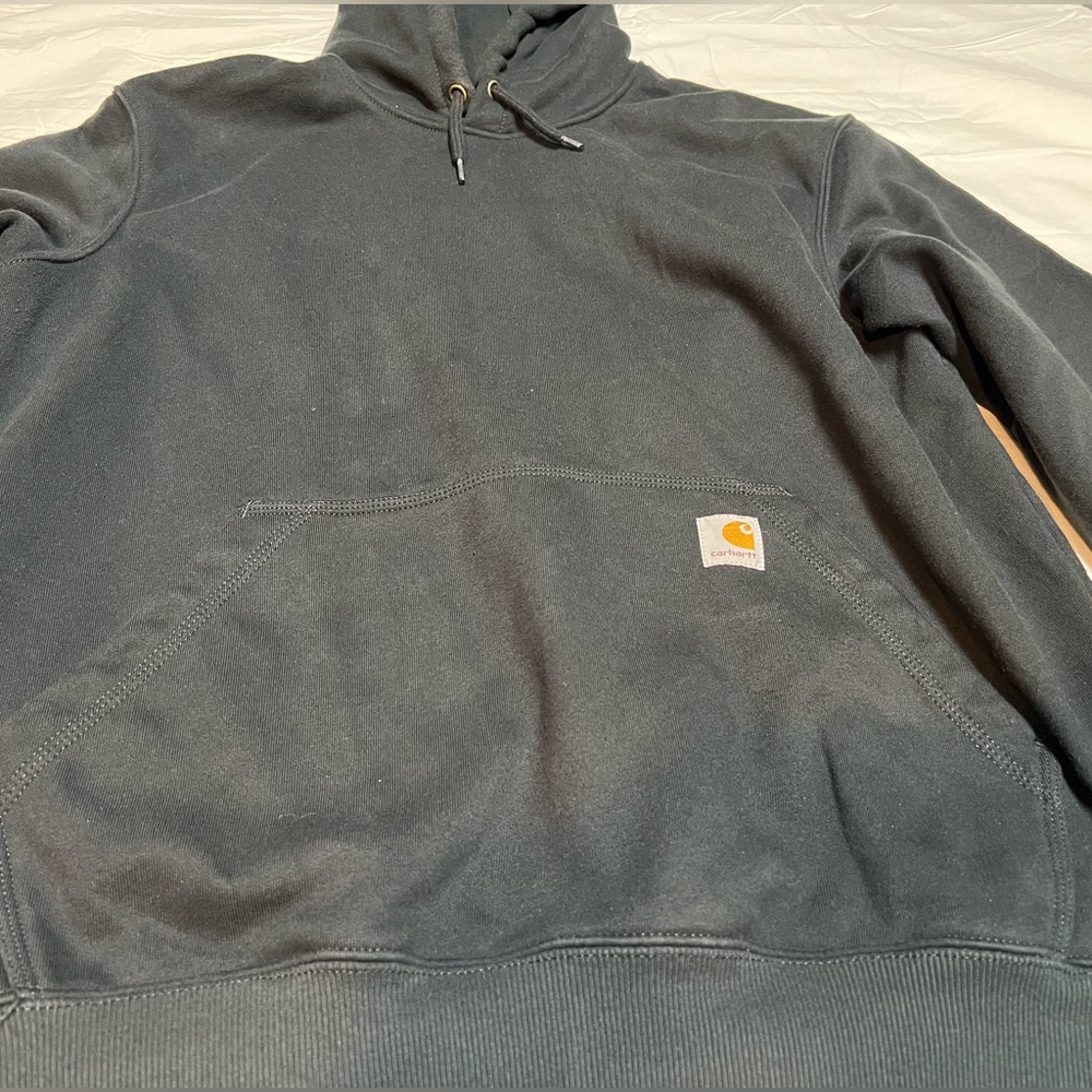 Carhartt Rain Defender Hoodie Black Loose Fit Men’s Large Workwear Sweatshirt - Picture 2 of 8